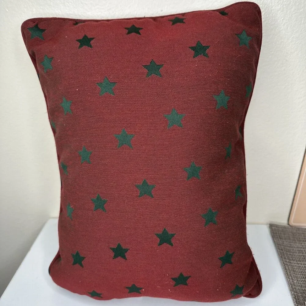 Vintage Santa Tapestry Accent Pillow winter holiday Old Time Primitive Stars